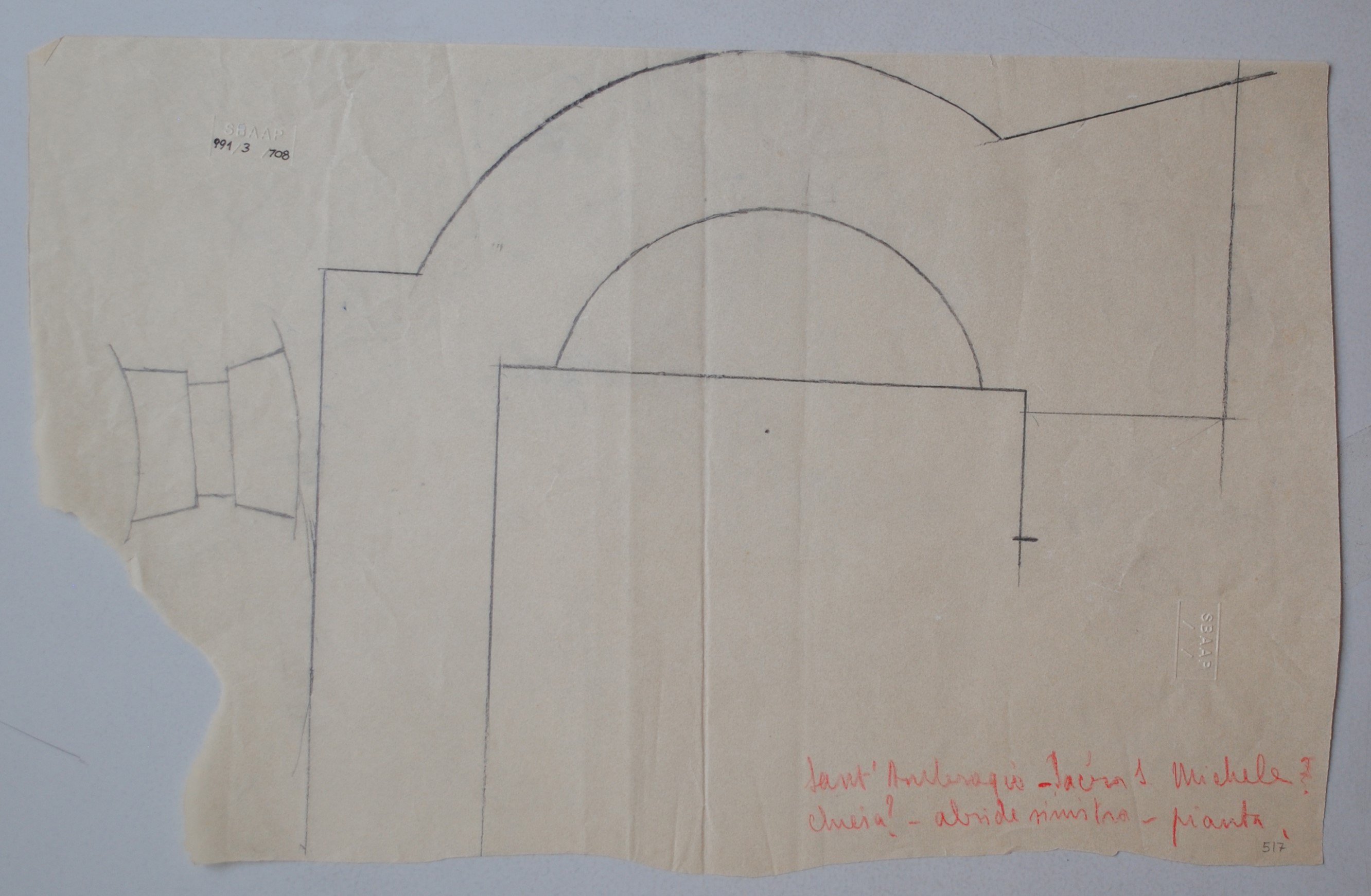 Sant'Ambrogio - Sacra S. Michele. Chiesa? - abside sinistra - pianta, Sacra di San Michele della Chiusa a Sant'Ambrogio di Susa (TO) (disegno architettonico) - ambito piemontese (nr)