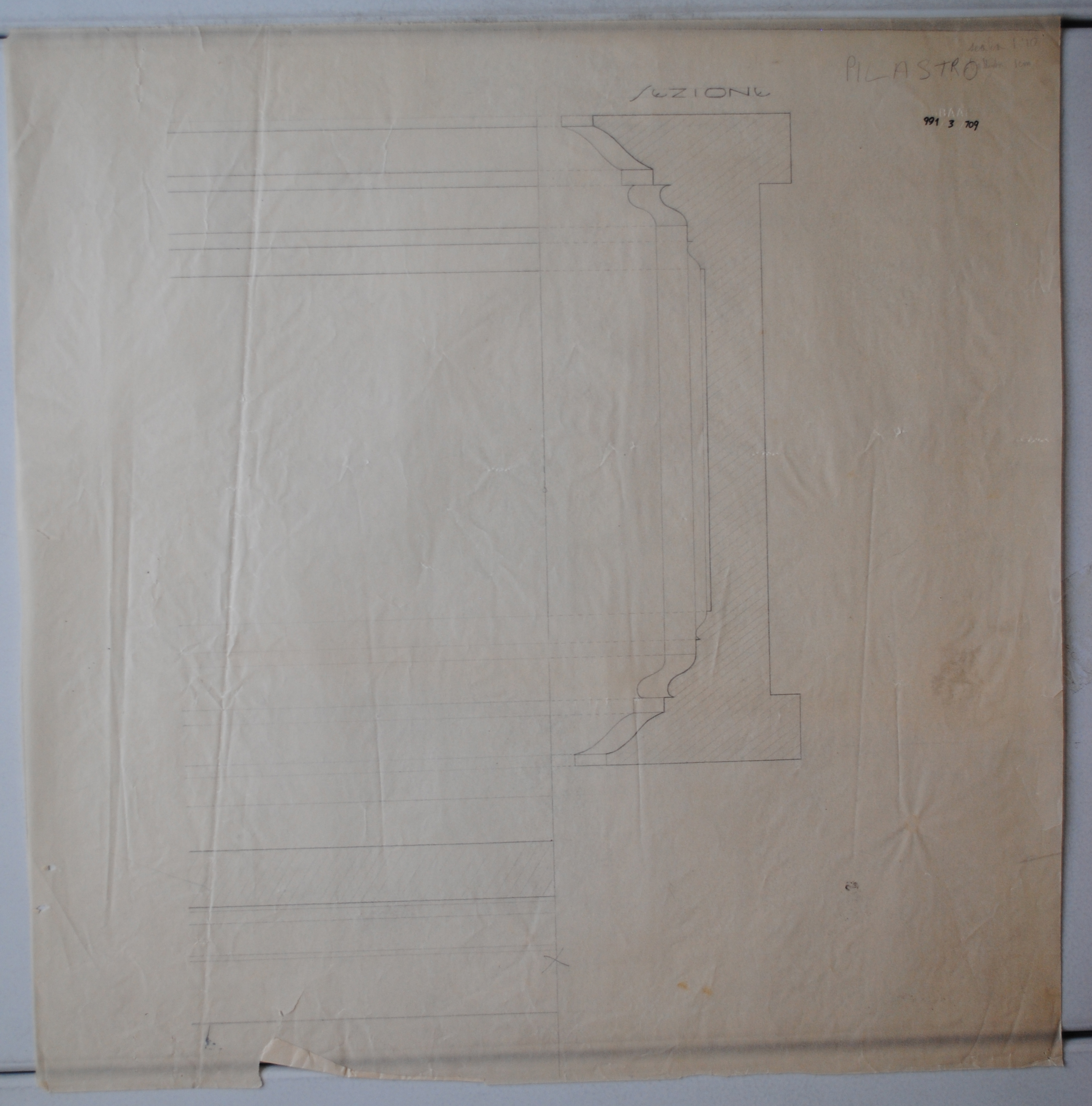 Pilastro, Sacra di San Michele della Chiusa a Sant'Ambrogio di Susa (TO) (disegno architettonico) - ambito piemontese (nr)