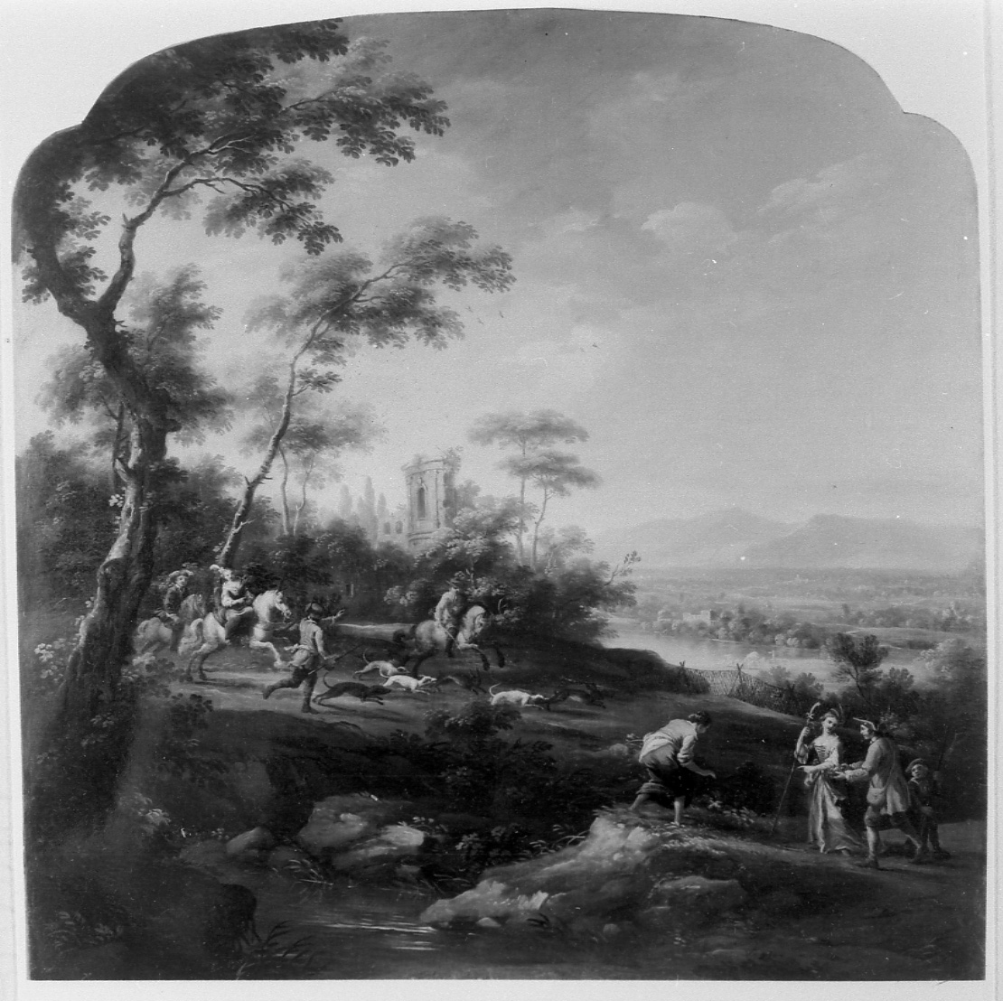 Caccia alla lepre (dipinto, opera isolata) di Cignaroli Vittorio Amedeo (seconda metà sec. XVIII)