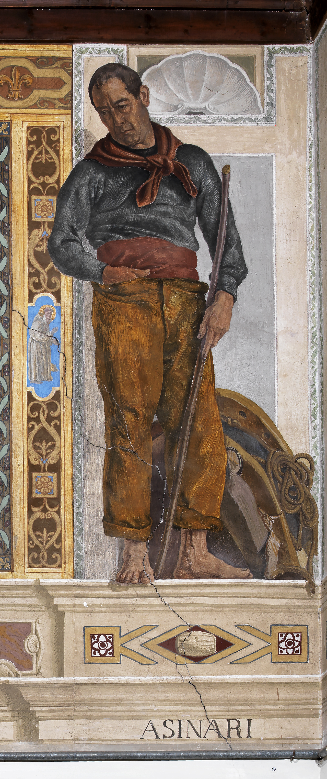 Asinari, l'arte e il mestiere degli asinari (decorazione pittorica, elemento d'insieme) di Notte Emilio (prima metà XX)