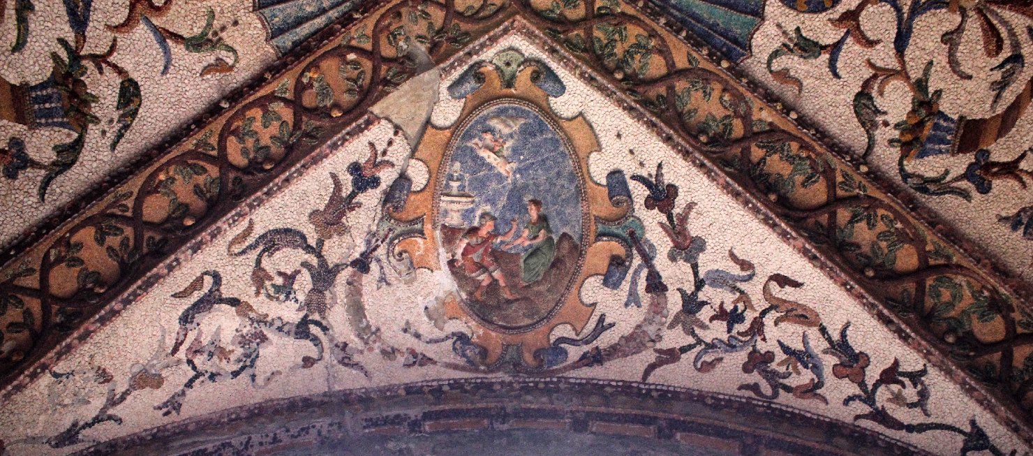 Perseo e Andromeda, elementi decorativi vegetali (decorazione plastico-pittorica, elemento d'insieme) di Ligorio, Pirro (attribuito), Calandrino, Paolo (XVI)