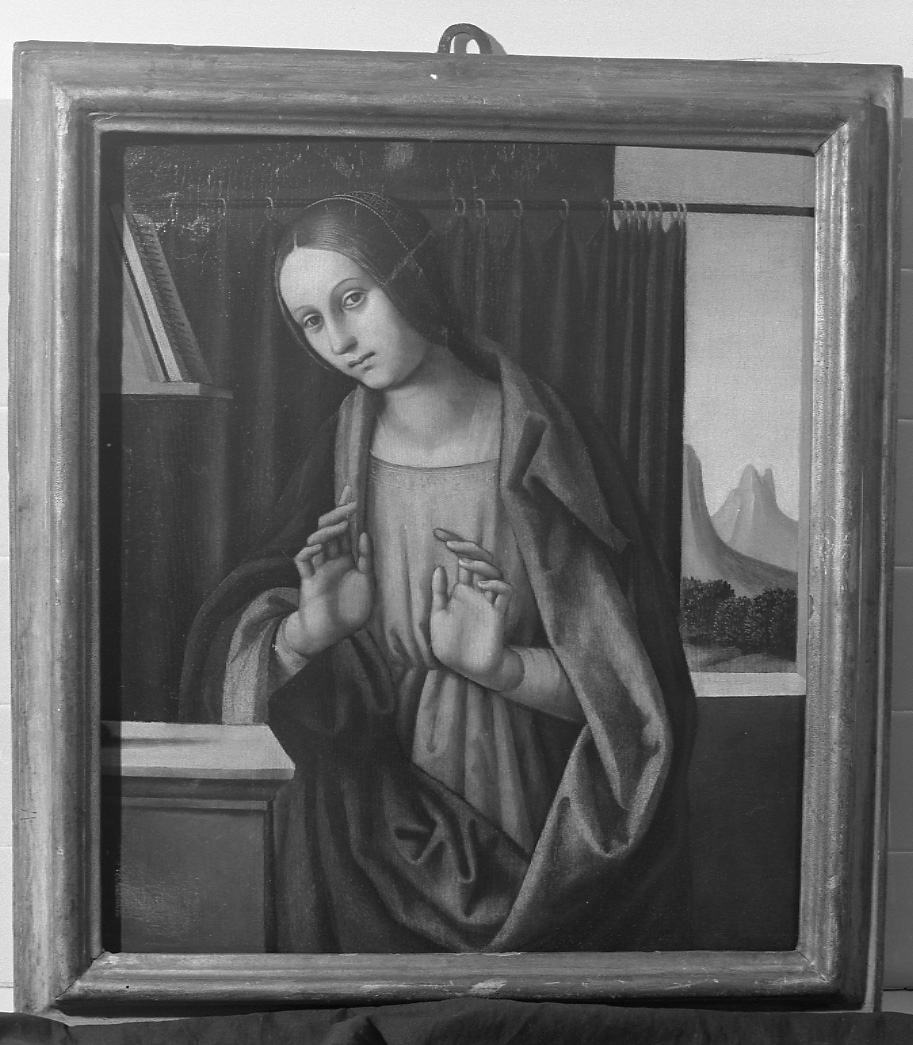 Madonna annunciata (dipinto, elemento d'insieme) di Panetti Domenico (attribuito) (fine/ inizio XV/ XVI)