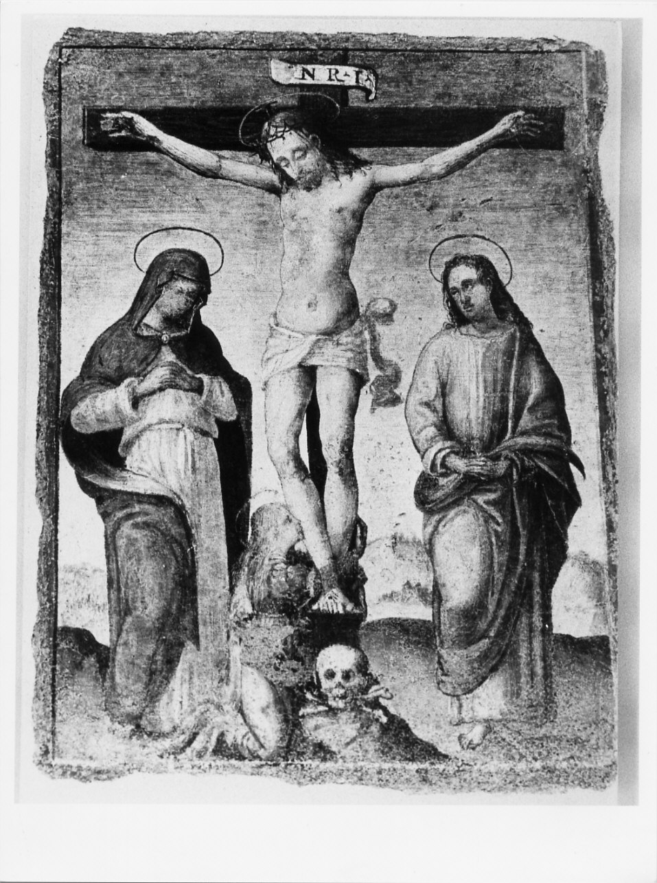 Crocifissione di Cristo con la Madonna e santi (dipinto, frammento) - ambito toscano (prima metà sec. XVI)