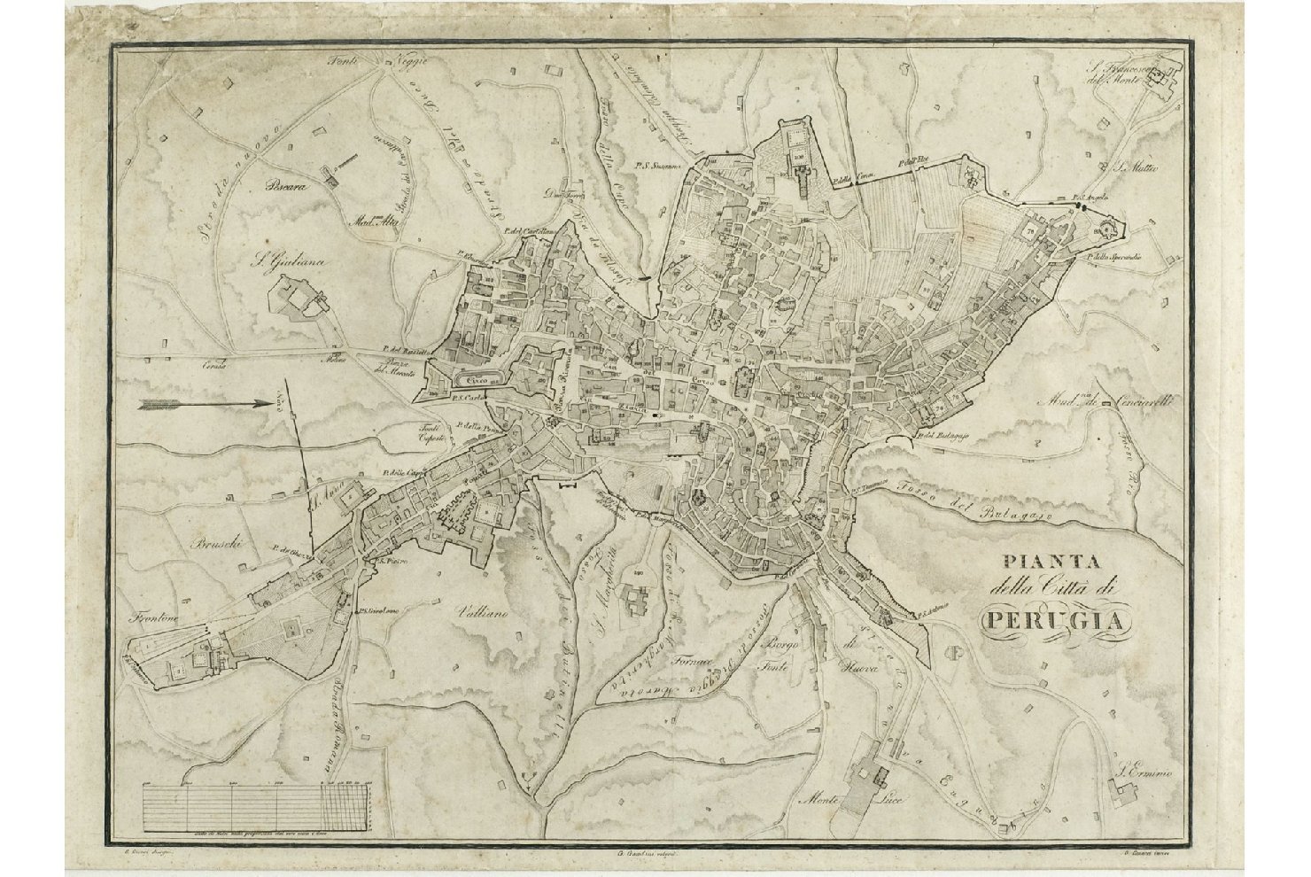pianta di Perugia, carta geografica (stampa) di Giorgi G, Gambini G, Canacci Giuseppe (secc. XIX/ XX)