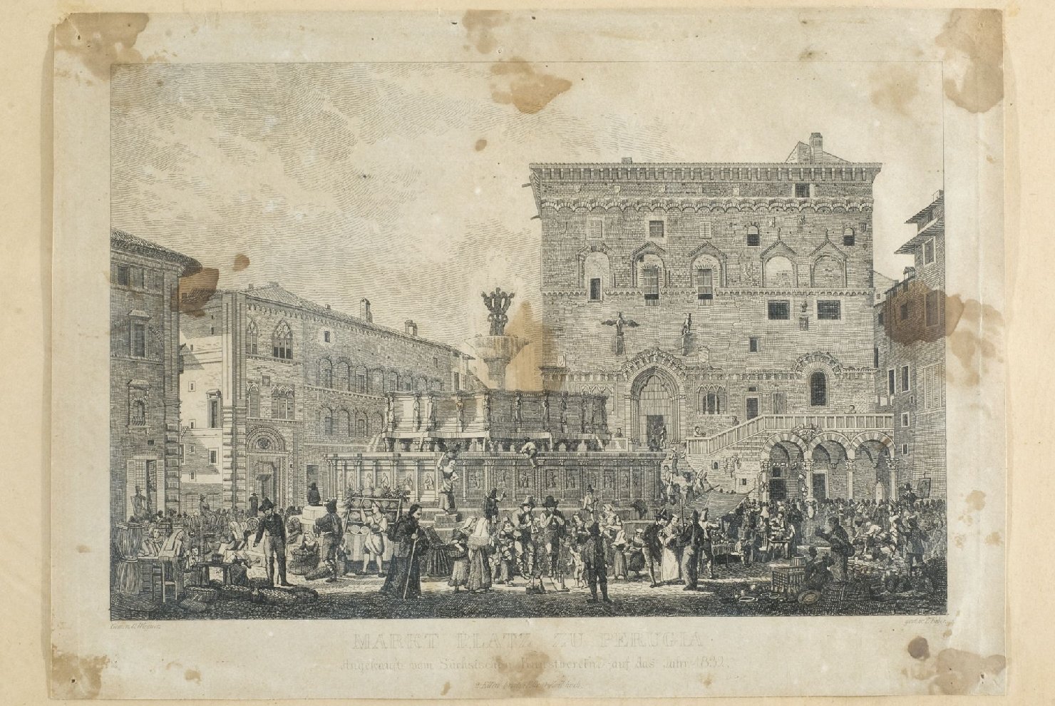 veduta di Perugia (stampa) di Lemercier, Joseph, Faber, Frédéric Théodore, Wagner, Otto (sec. XIX)