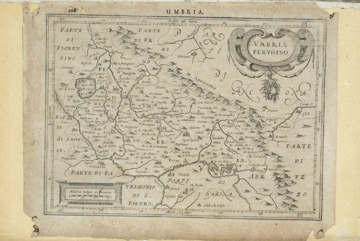 Umbria. Umbria Perugino, carta geografica (stampa) di Hondius Jodocus II (attribuito) (sec. XVII)