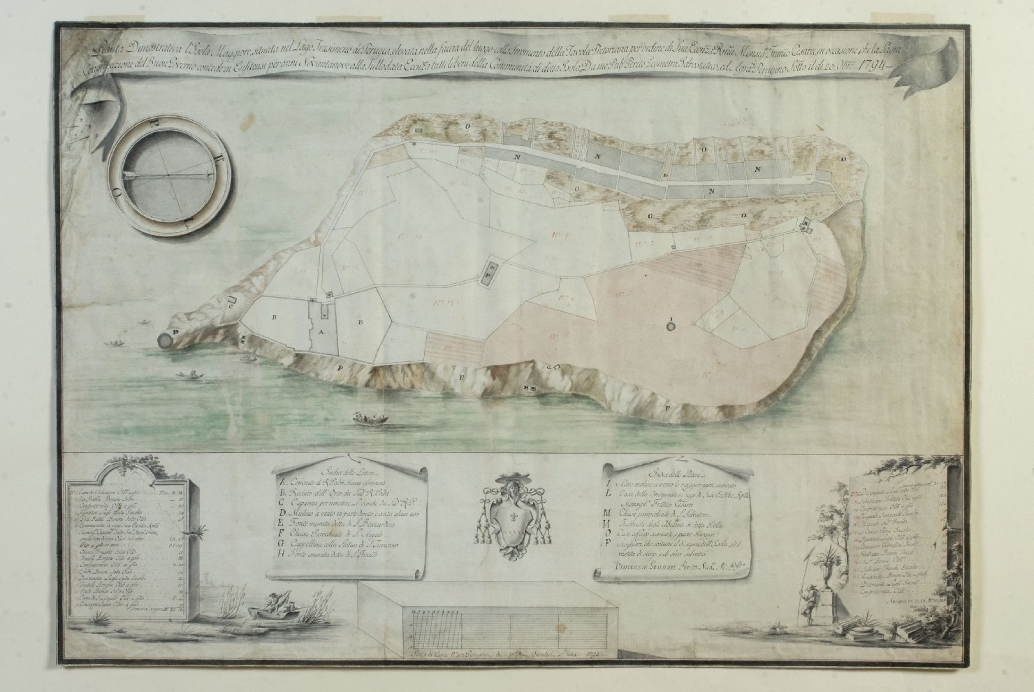 Pianta dell’Isola Maggiore sul Trasimeno (disegno, opera isolata) di Gennari, Vincenzo (sec. XVIII)