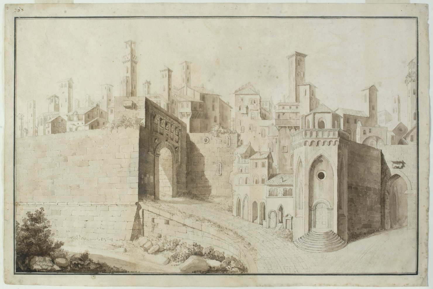 veduta di Perugia (disegno, opera isolata) di Massari Silvestro (secondo quarto sec. XIX)