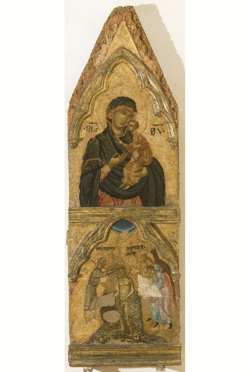Madonna con Bambino (Eleousa), Battesimo di Cristo (dipinto, frammento) di Maestro del dossale Bacri-Perugia (sec. XIV)