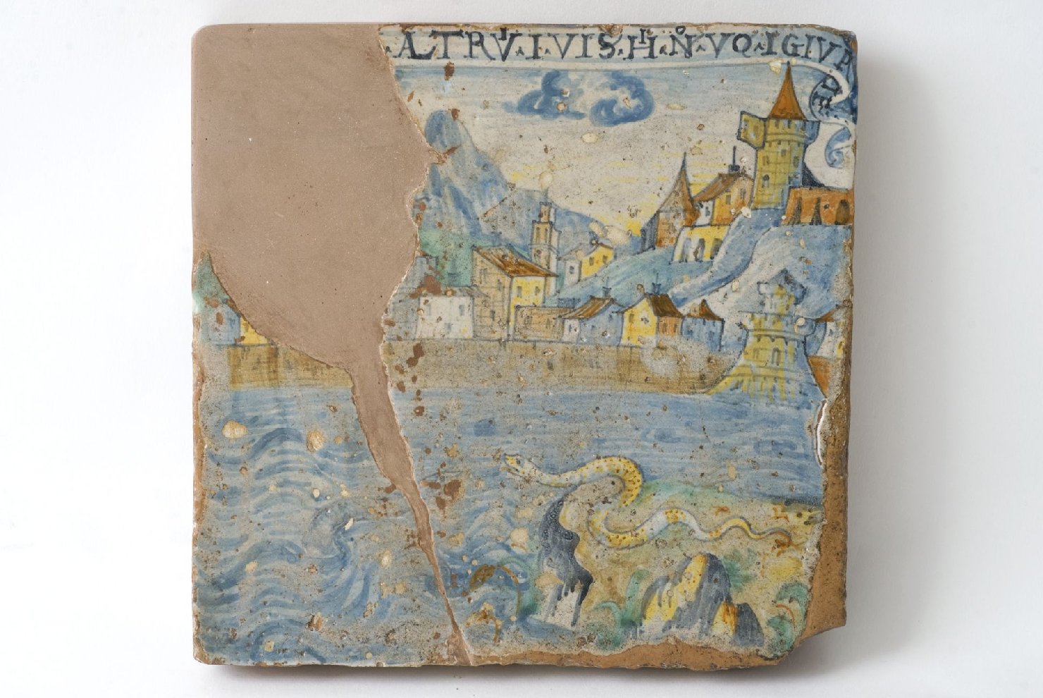 paesaggio fantastico (mattonella, opera isolata) - ambito dell'Italia centrale (sec. XVIII)