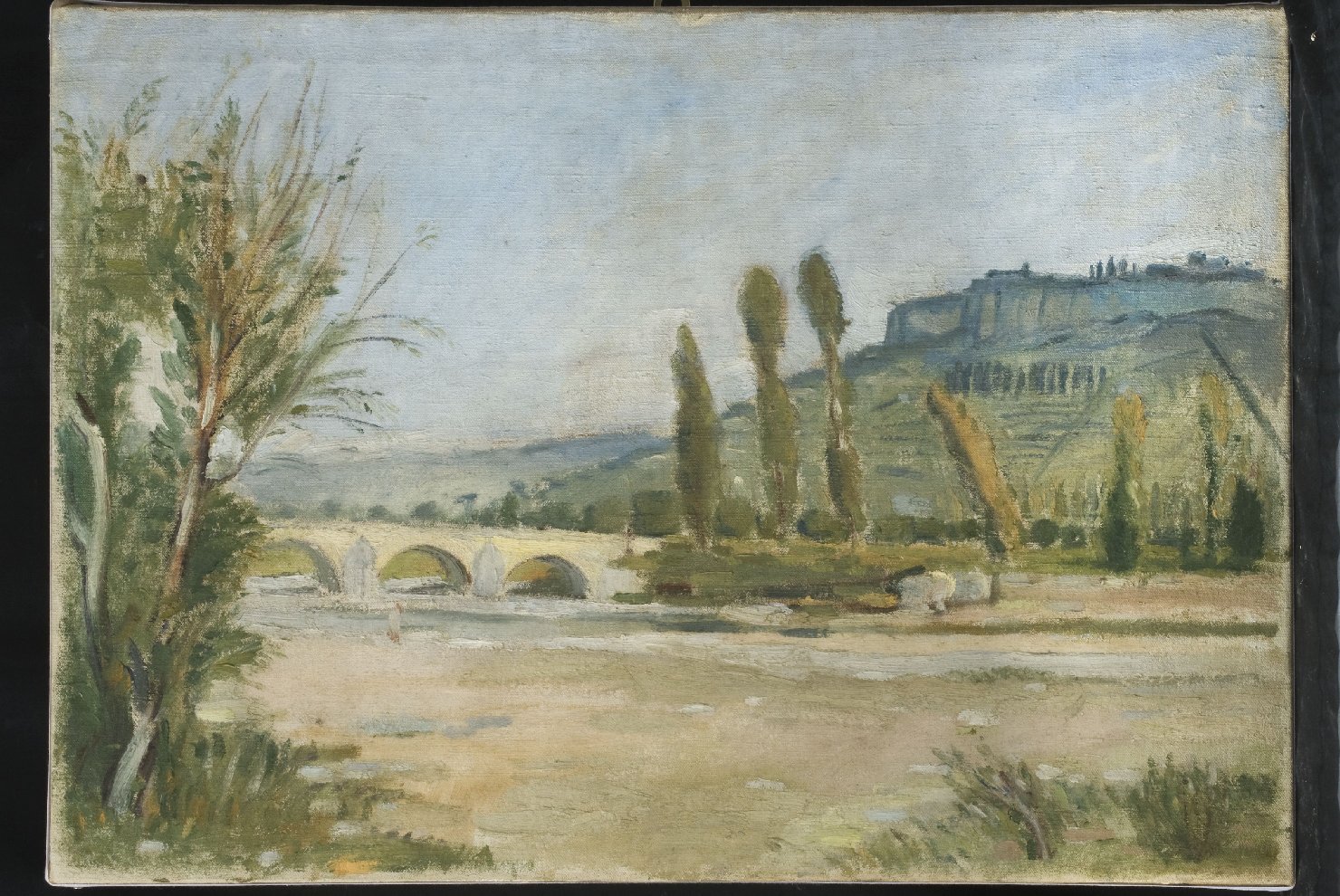 Fuori le mura, paesaggio fluviale (dipinto, opera isolata) di Angeli, Maceo (sec. XX)