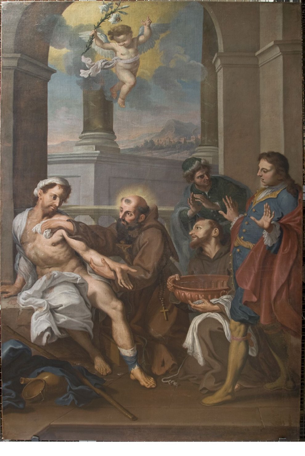 San Giuseppe da Leonessa cura un lebbroso (dipinto, opera isolata) di Stern, Ludovico (attribuito) (terzo quarto sec. XVIII)