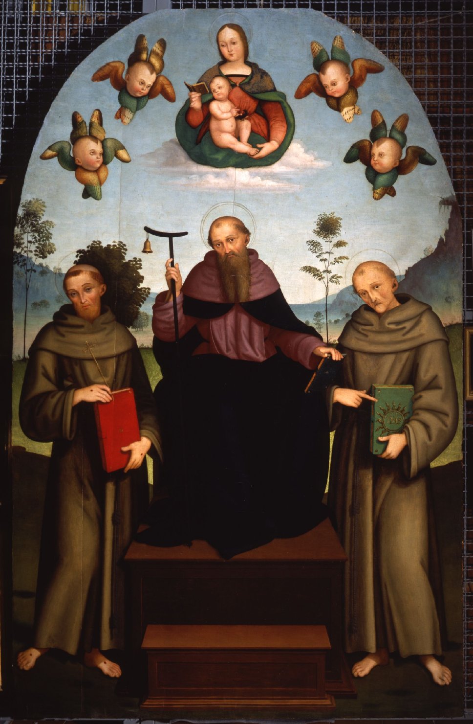 Sant'Antonio Abate in trono tra San Francesco d'Assisi e San Bernardino da Siena (dipinto, elemento d'insieme) di Eusebio da San Giorgio (sec. XVI)