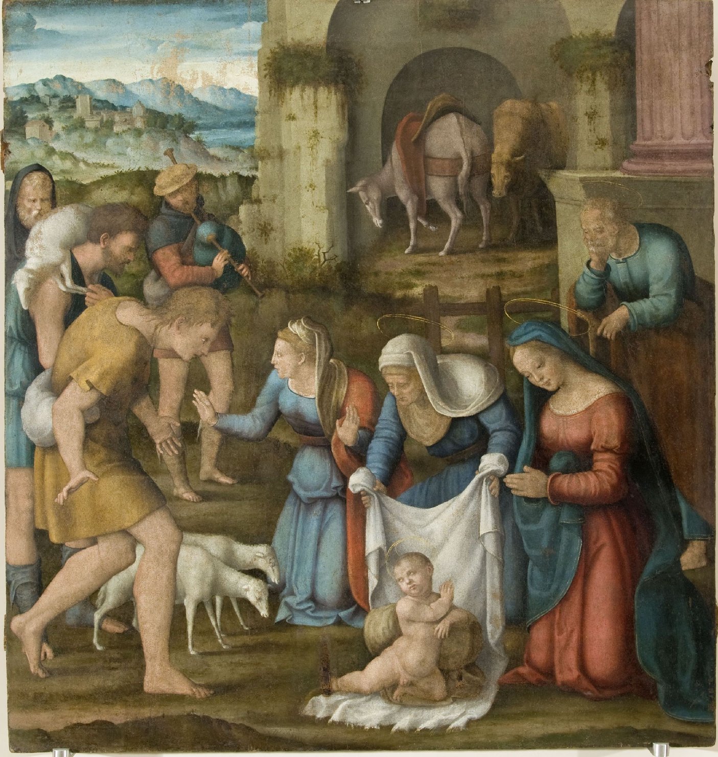 adorazione di Gesù Bambino (dipinto, opera isolata) di Alfani, Domenico di Paris (attribuito) (secondo quarto sec. XVI)