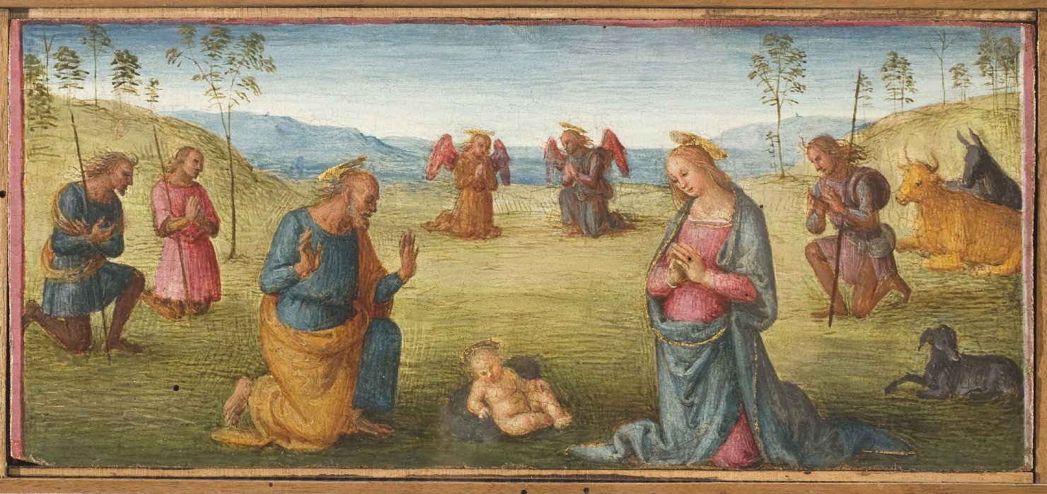 adorazione di Gesù Bambino (scomparto di predella, elemento d'insieme) di Vannucci Pietro detto Perugino (attribuito) (inizio sec. XVI)