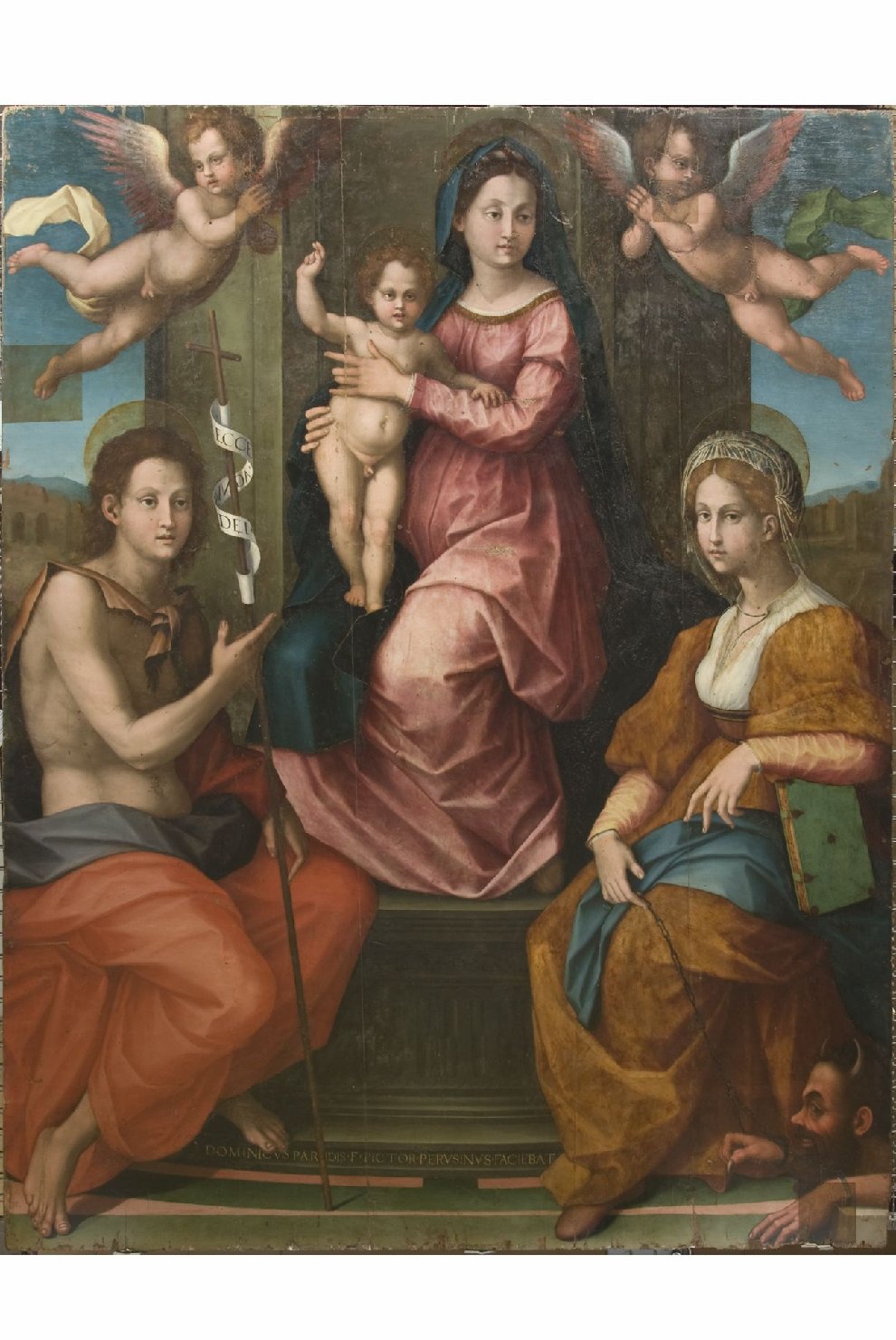 Madonna in trono con Bambino, Santi e angeli (dipinto, elemento d'insieme) di Alfani, Domenico di Paris (attribuito) (secondo quarto sec. XVI)