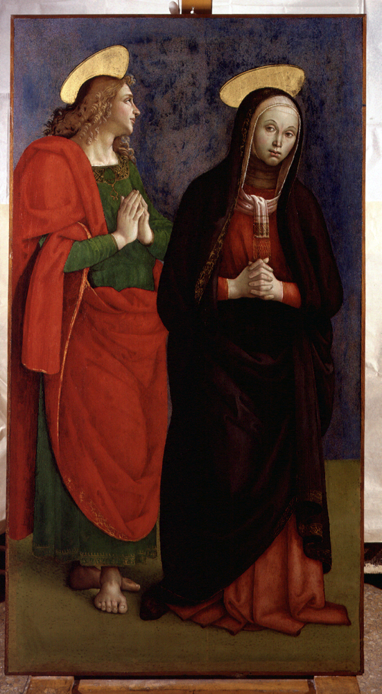 Madonna e San Giovanni Evangelista (dipinto, elemento d'insieme) di Giannicola di Paolo (attribuito) (inizio sec. XVI)