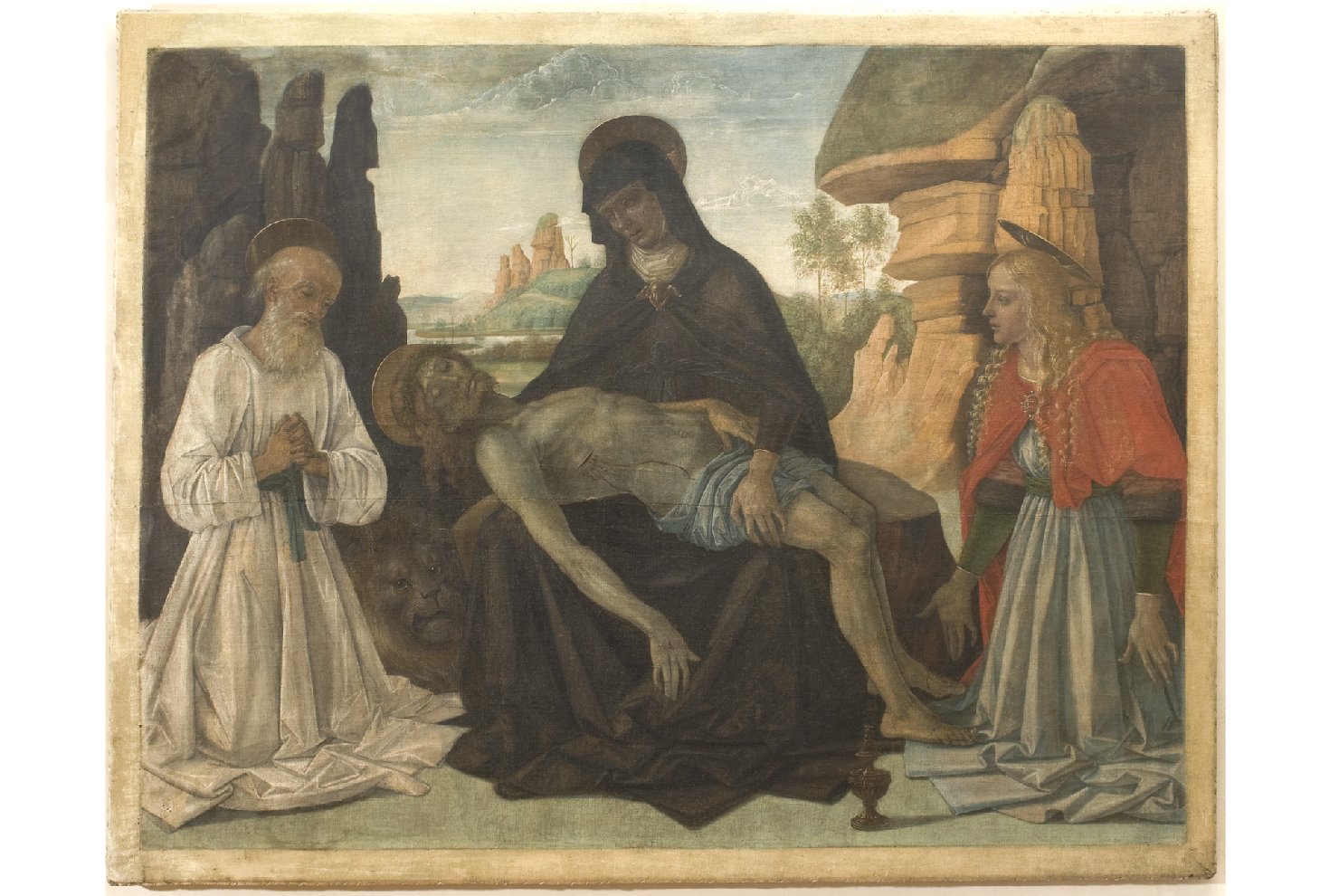 Cristo in pietà tra la Madonna, San Girolamo e la Maddalena (stendardo processionale, opera isolata) di Vannucci Pietro detto Perugino (attribuito) (seconda metà sec. XV)