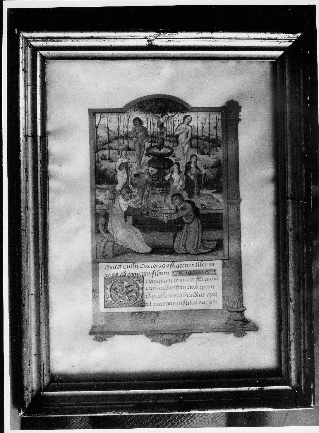 Marco Tullio Cicerone consegna al figlio il libro del De Officiics (miniatura, elemento d'insieme) di Verga, Napoleone (seconda metà sec. XIX)