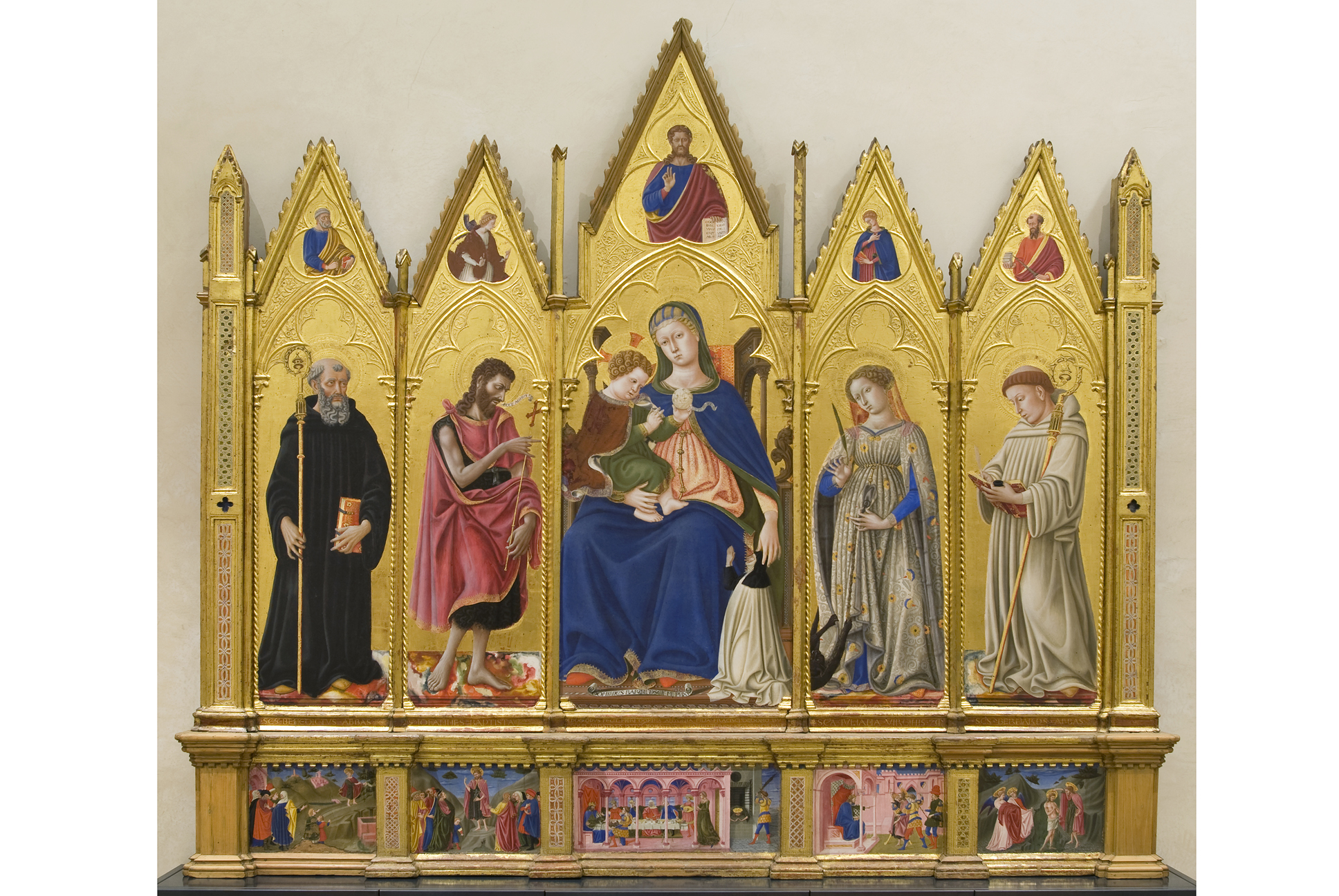 Polittico di Santa Giuliana, Madonna con Bambino, committente e santi (polittico, insieme) di Domenico di Bartolo Ghezzi (prima metà sec. XV)