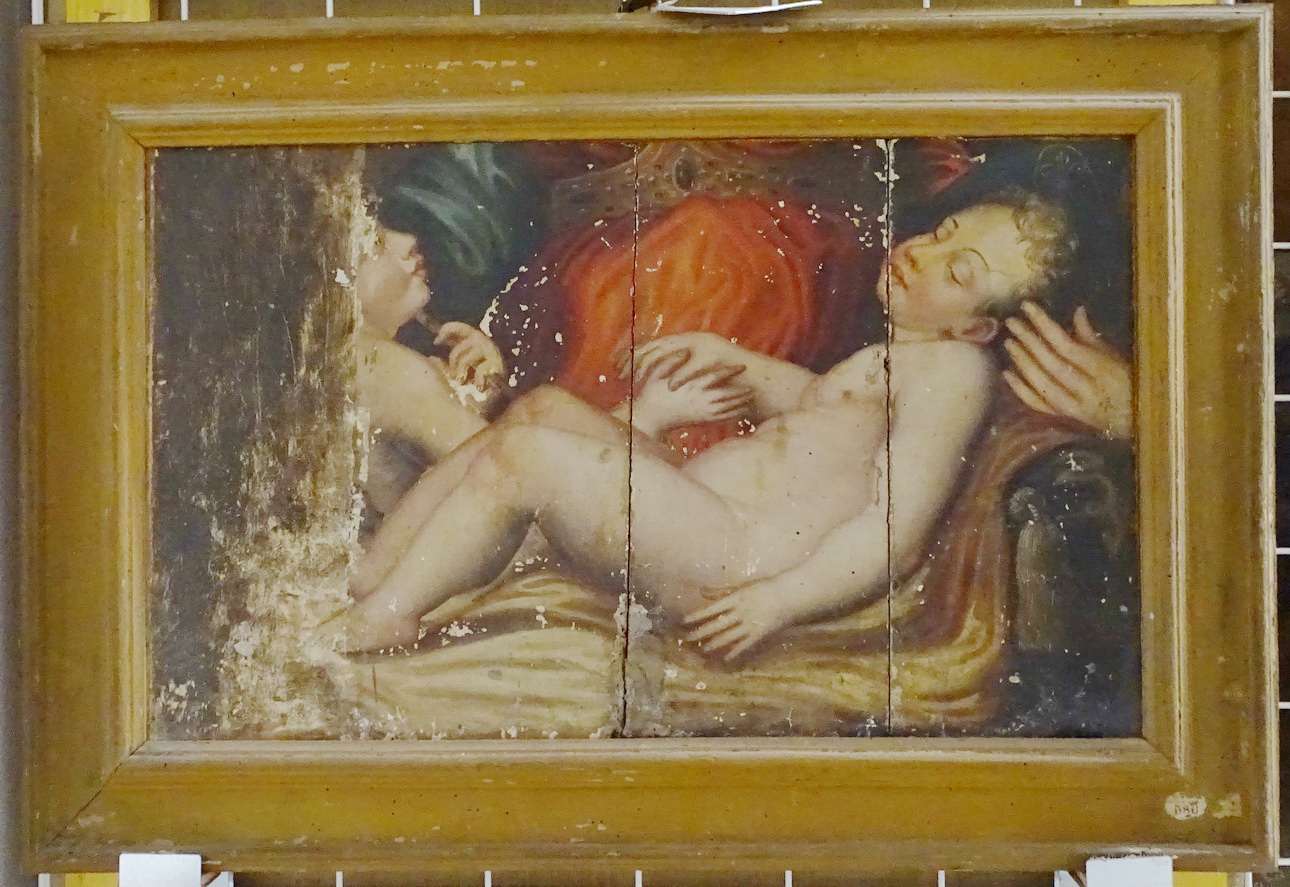 Madonna con Gesù Bambino dormiente e S. Giovannino (dipinto, opera isolata) - ambito toscano (secondo quarto sec. XVI)