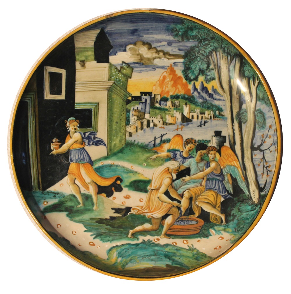 Abramo lava i piedi ai tre angeli (piatto) - manifattura Italia centro-orientale (metà XVI)