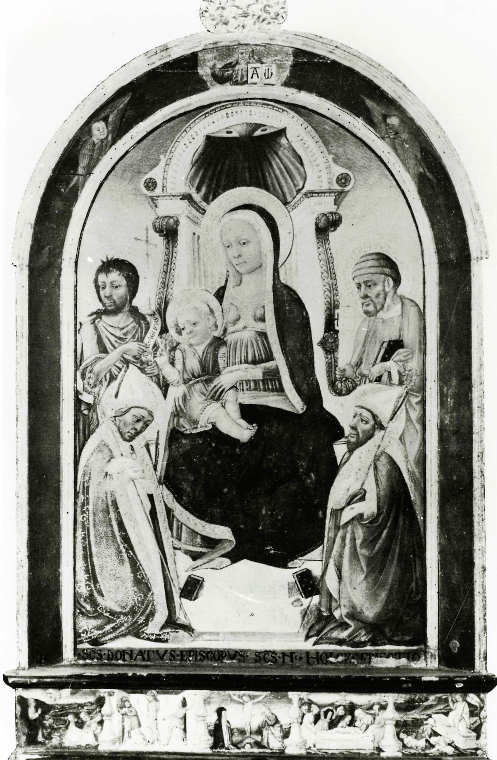 Madonna con Bambino e Santi, Storie della Passione di Gesù Cristo, Dio Padre tra serafini (pala d'altare) di Neri di Bicci (attribuito) (sec. XV)