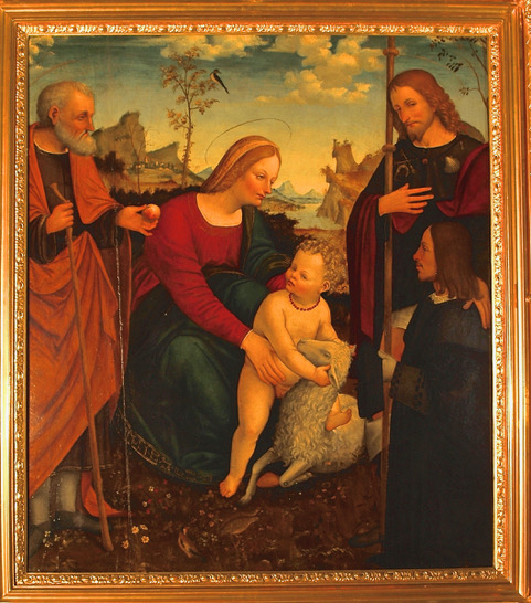 Madonna con il Bambino, S. Giuseppe, S. Rocco e un donatore (dipinto, opera isolata) - ambito lombardo (inizio sec. XVI)