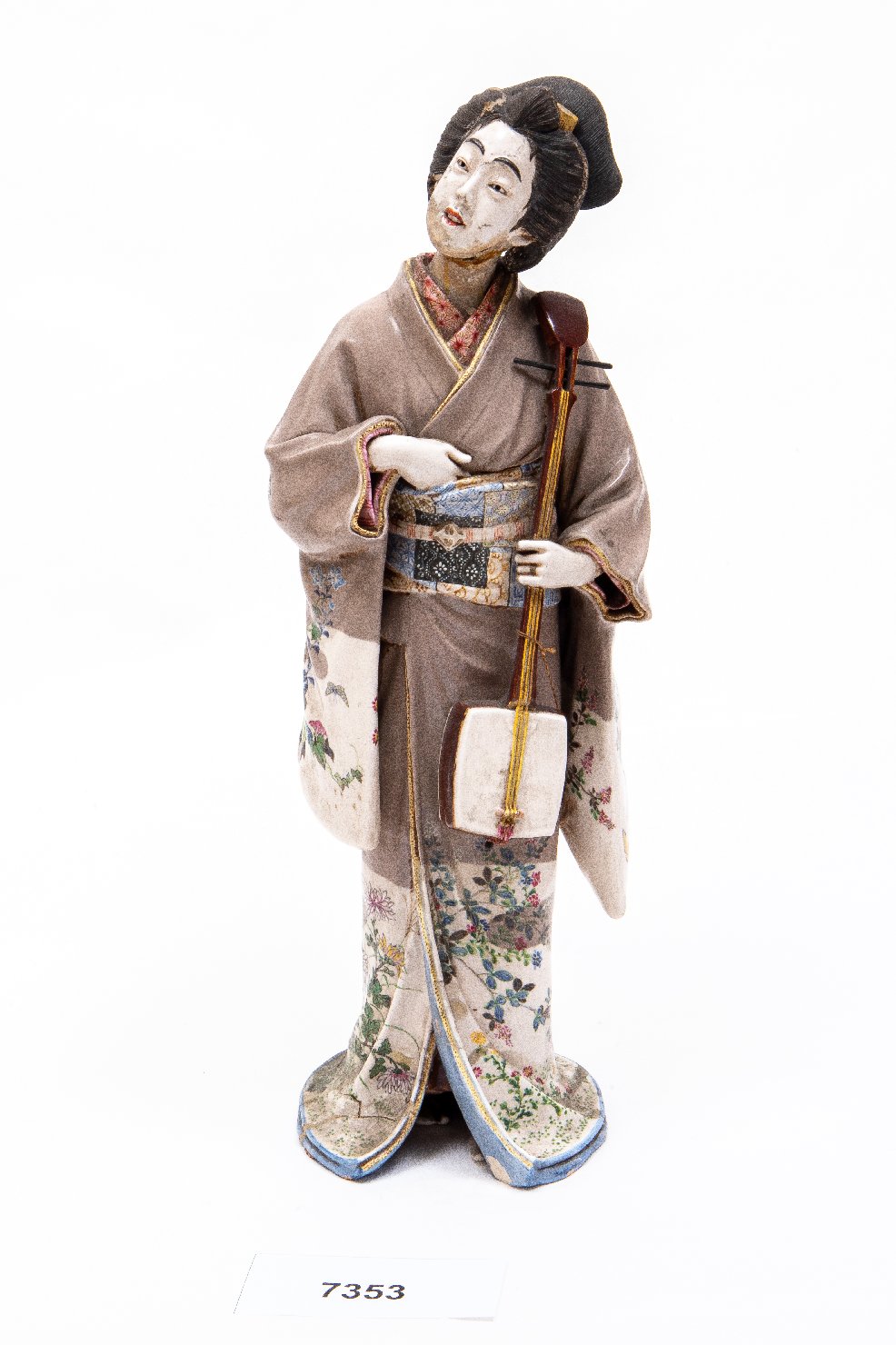 Fanciulla con shamisen (statua) di Goraku 娯樂 (attribuito) - manifattura giapponese (XIX)