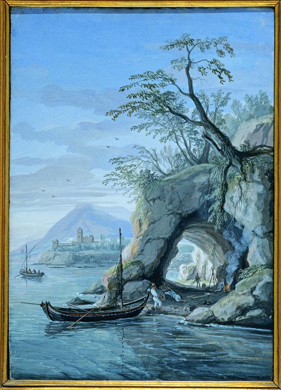Marina con pescatori, Marina (dipinto) di Van Wittel Gaspar (primo quarto XVIII)