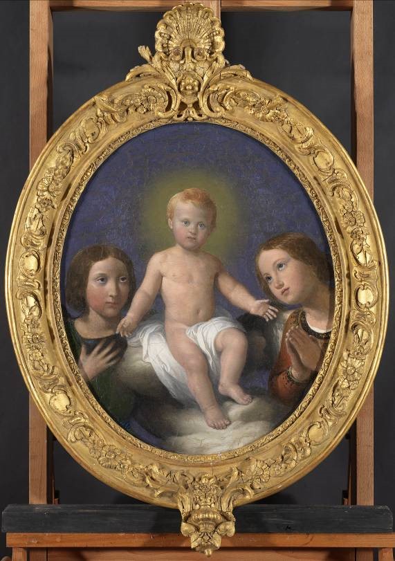 Gesù Bambino tra due angeli, Gesù Bambino con angeli (dipinto, opera isolata) - ambito piemontese (sec. XIX)