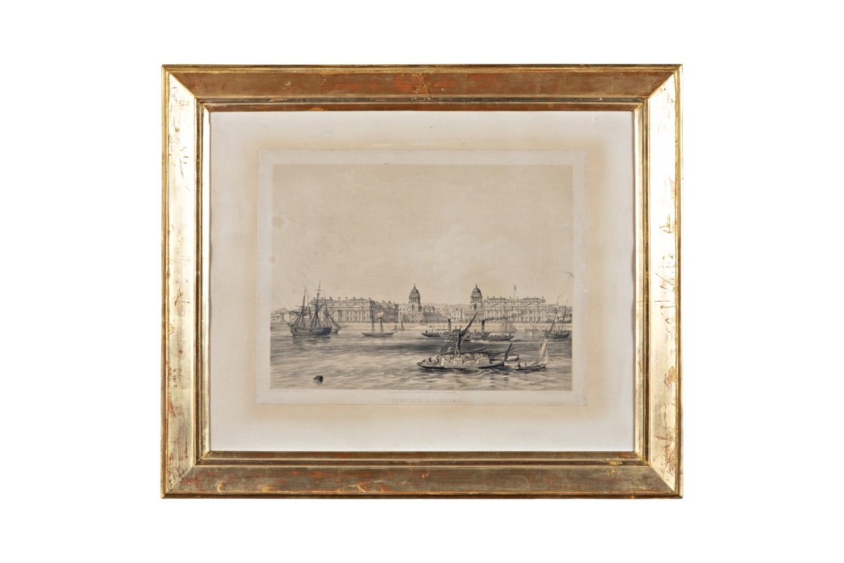 Ospedale di Greenwich, Veduta dell'ospedale di Greenwich ripreso dal Tamigi (stampa) di Picken, Thomas Ashburton (XIX)