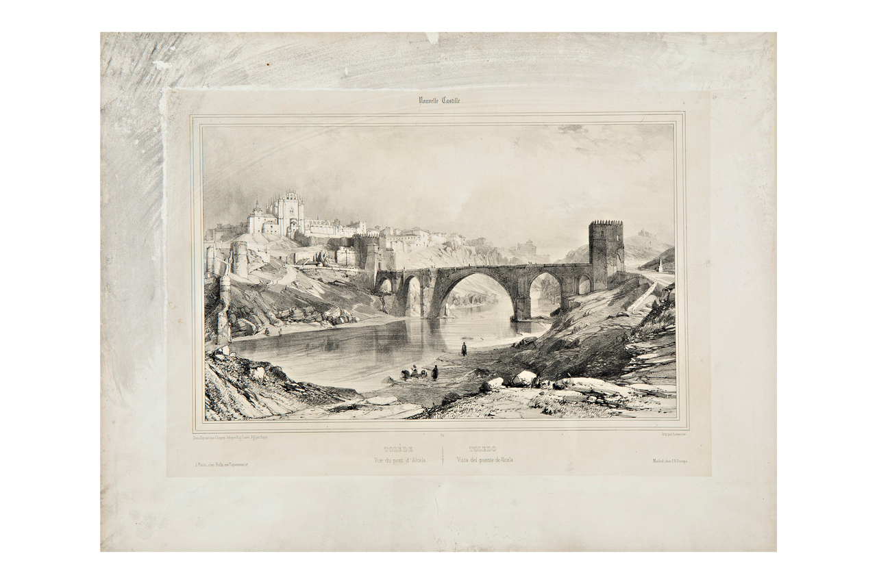 Toledo. Veduta del ponte di Alcantara, Veduta di Toledo (stampa) di Ciceri Eugene (XIX)