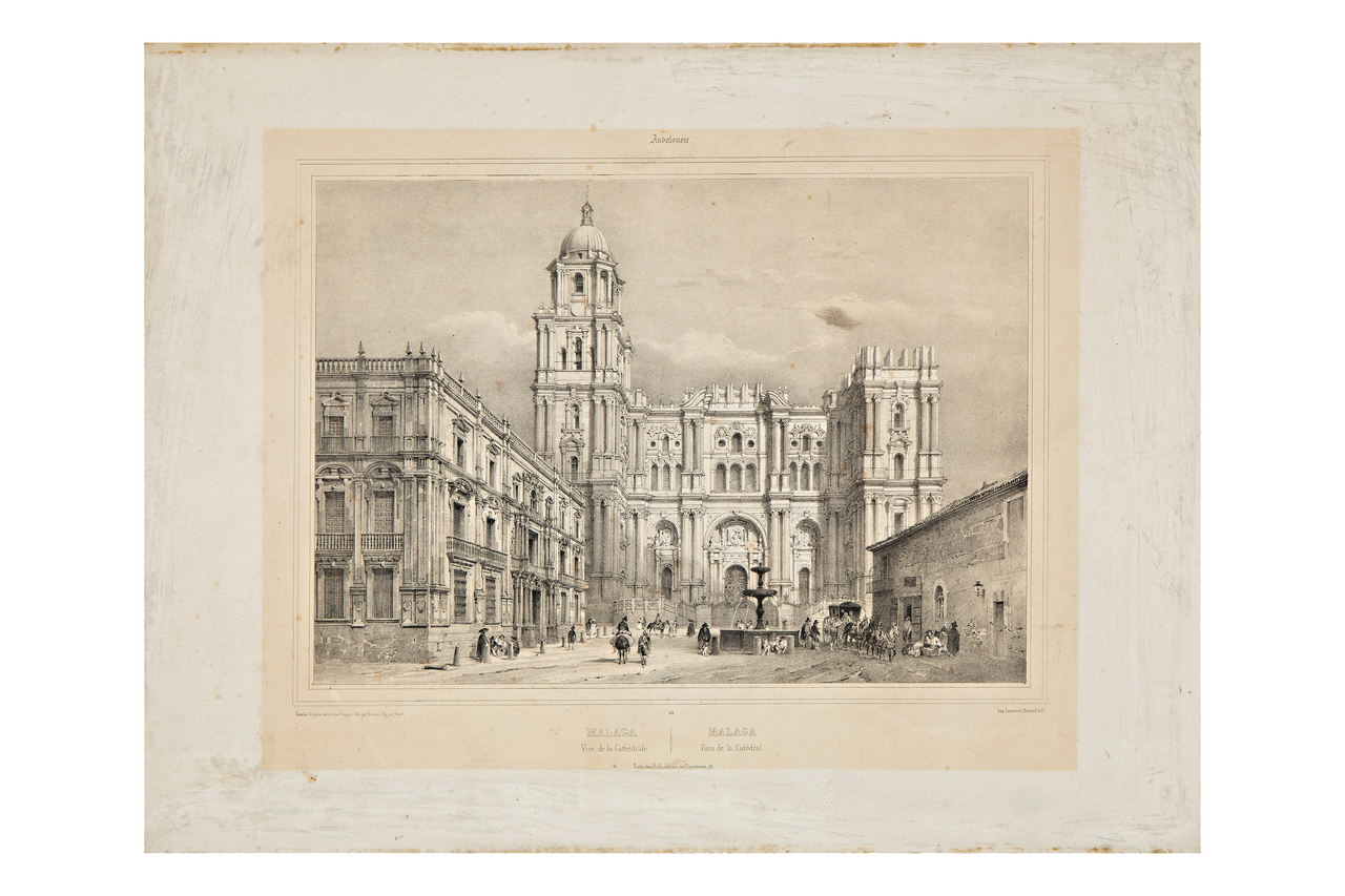 Malaga. Vista della Cattedrale, Veduta della Cattedrale di Malaga (stampa) di Benoist Philippe (XIX)