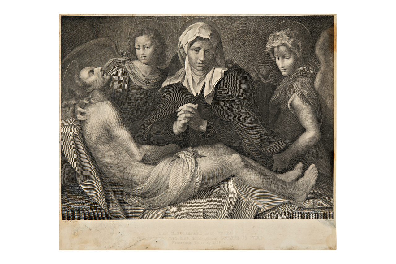 Compianto sul Cristo morto, Riproduzione del dipinto "Compianto sul Cristo morto" di Andrea del Sarto (stampa) di Höfel, Blasius (XIX)