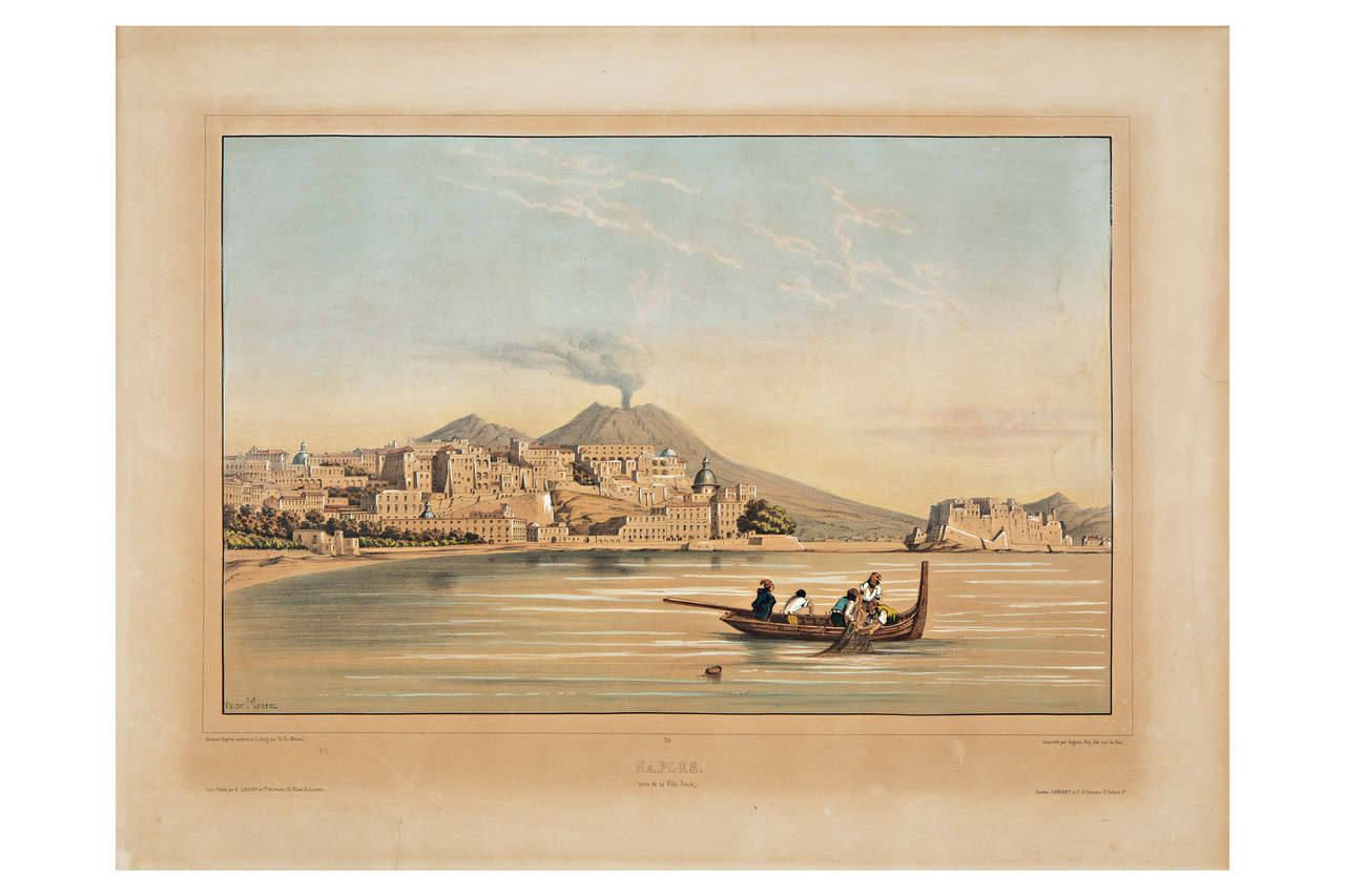 Napoli (ripresa dalla Villa Reale), Veduta di Napoli ripresa dalla Villa Reale (stampa) di Du Moncel, Théodose (XIX)