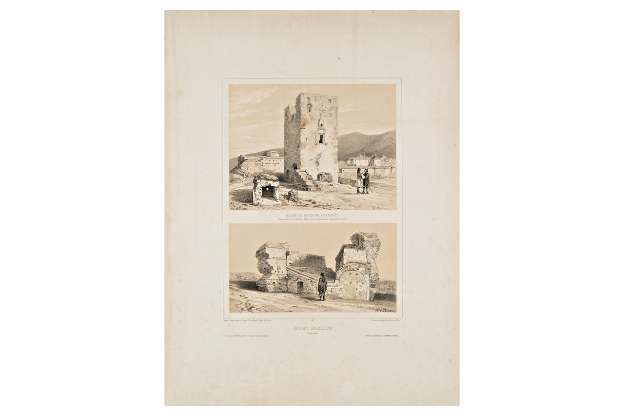 Rovine romane a Corinto, Due vedute di rovine a Corinto (stampa) di Du Moncel, Théodose (XIX)