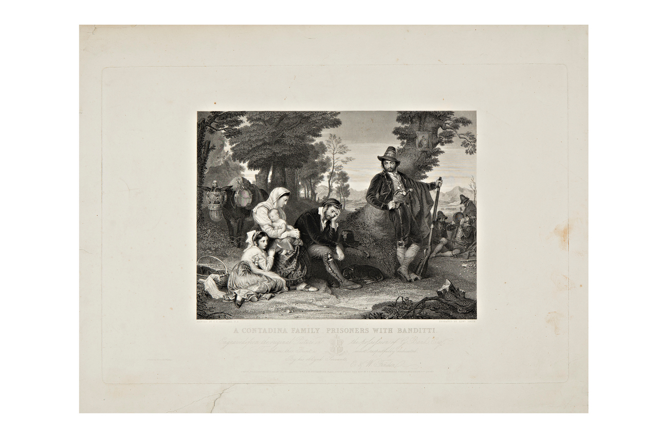Un famiglia contadina. Prigionieri con banditi, Una famiglia contadina prigioniera dei banditi (stampa) di Smith, Edward (XIX)