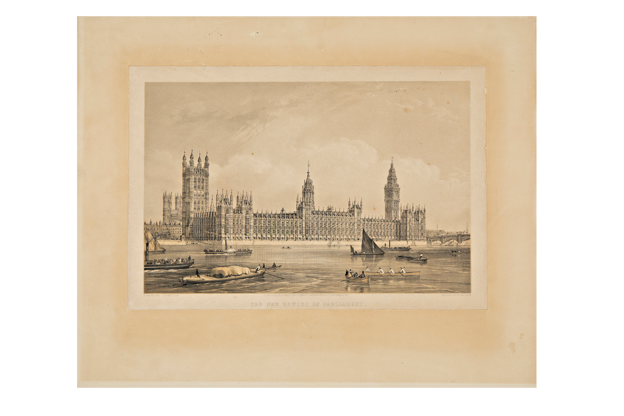 Il nuovo palazzo di Westminster, Veduta del palazzo di Westminster e del fiume Tamigi (stampa) di Picken, Thomas Ashburton (terzo quarto XIX)