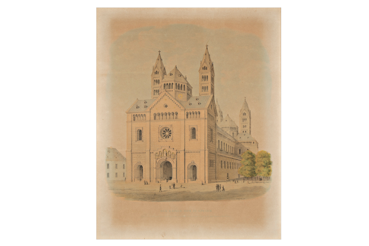 La Cattedrale imperiale di Spira, Veduta della facciata ovest della Cattedrale imperiale di Spira (stampa) di Vollweider, Johann Jakob - ambito tedesco (XIX)