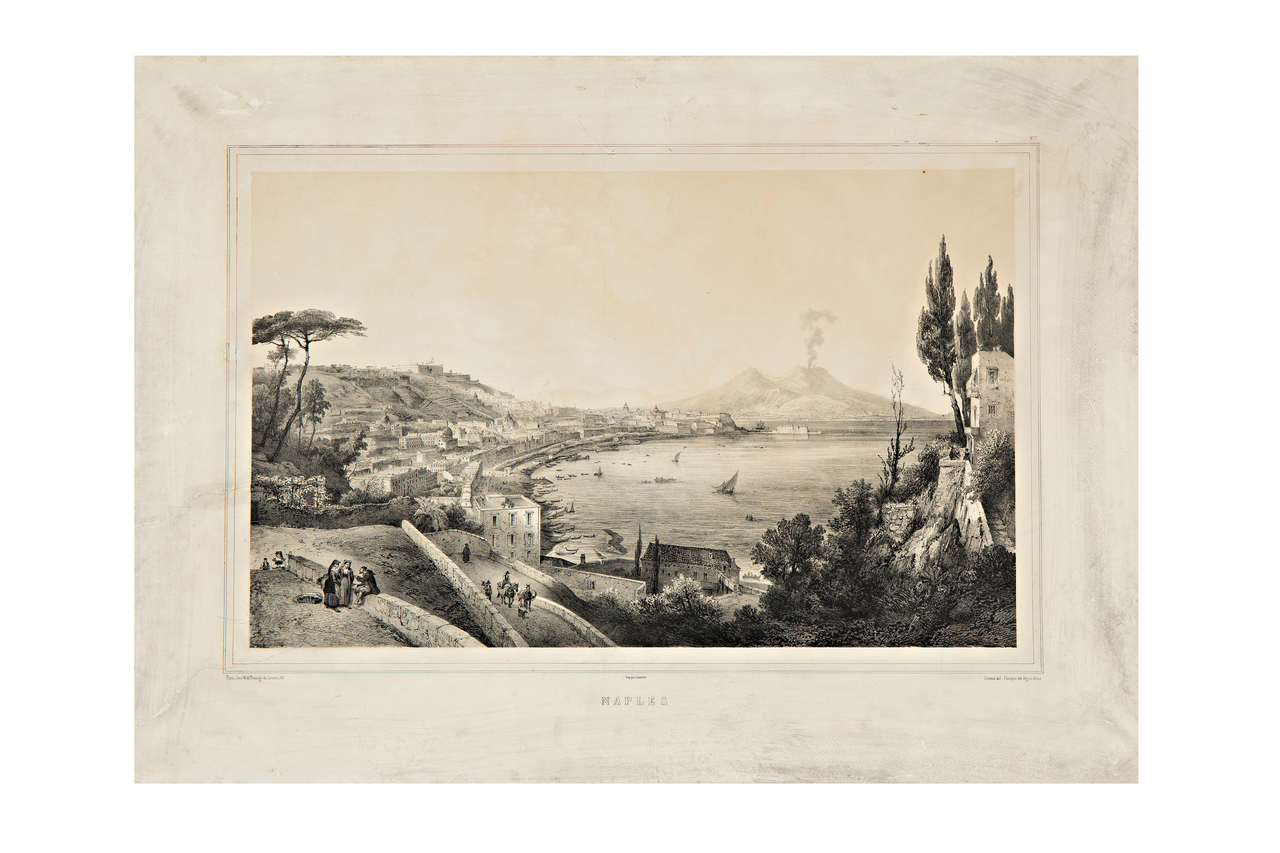 Napoli, Veduta di Napoli con il Vesuvio sullo sfondo (stampa) di Champin, Jean-Jacques (XIX)