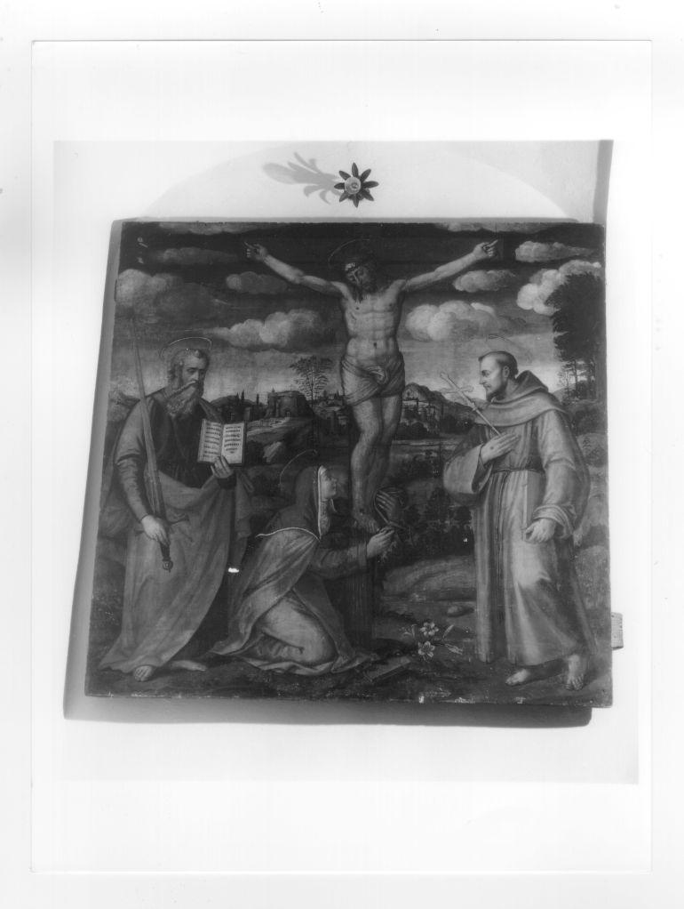 Crocifissione di Cristo con San Paolo, Santa Chiara, San Francesco d'Assisi (dipinto, opera isolata) - ambito toscano (seconda metà XV)