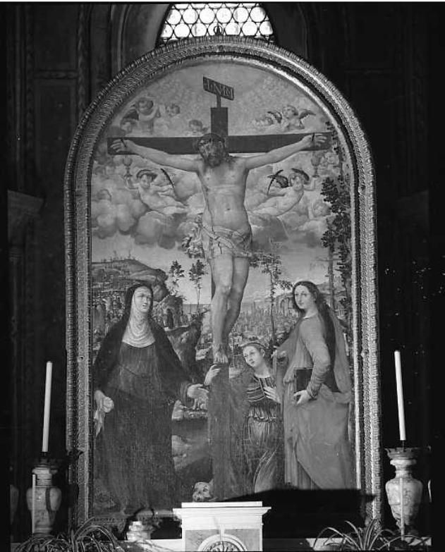 Crocifissione di Cristo (pala d'altare, opera isolata) di Tamagni Vincenzo (attribuito) (XVI)