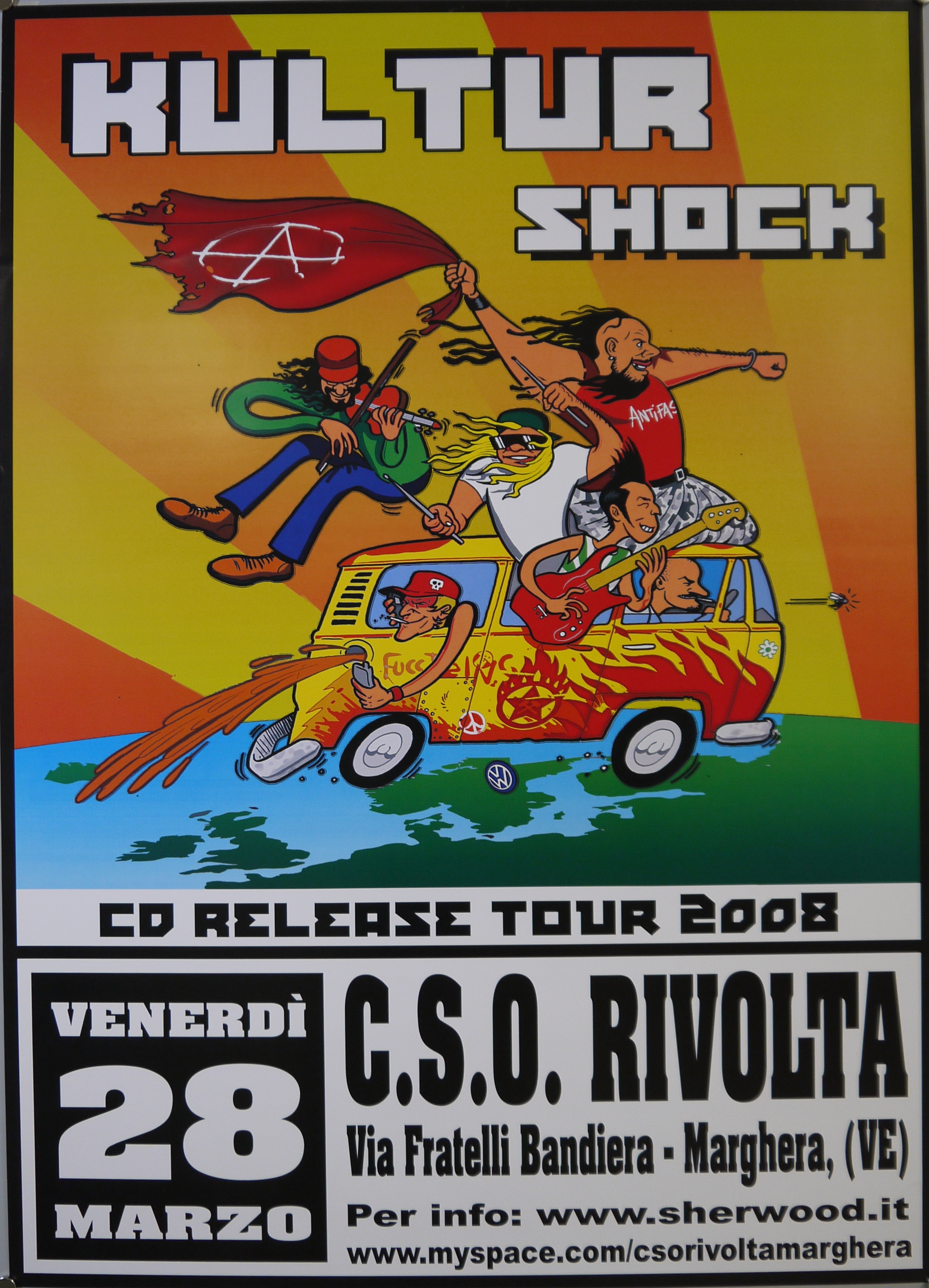 Gruppo musicale Kultur Shock in viaggio su un furgoncino Wolksvagen (manifesto) - ambito statunitense (inizio XXI)