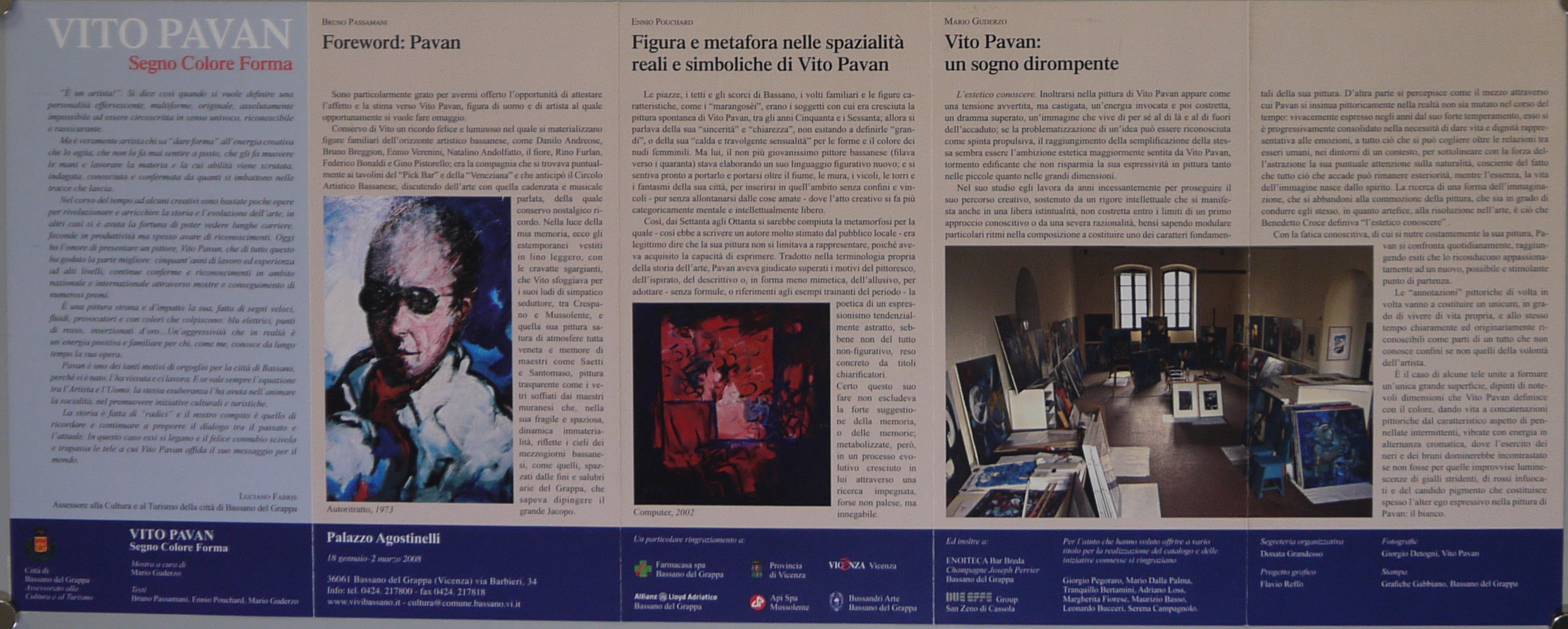(Recto) Dettaglio ravvicinato di opera informale d Vito Pavan; (Verso) Vito Pavan "Autoritratto", Vito Pavan "Computer", ripresa fotografica dell'atelier di Pavan (locandina) di Reffo Flavio, Pavan Vito - ambito veneto (inizio XXI)