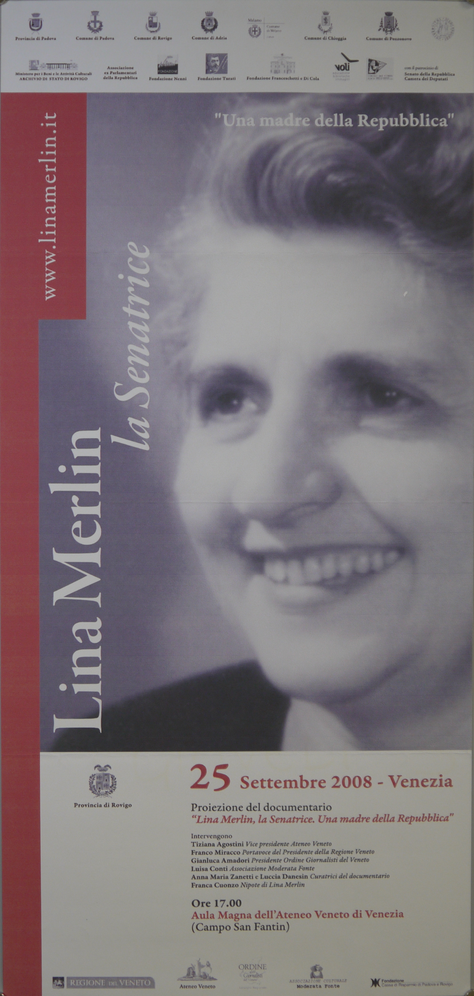 Ritratto fotografico di Lina Merlin (locandina) - ambito veneto (inizio XXI)