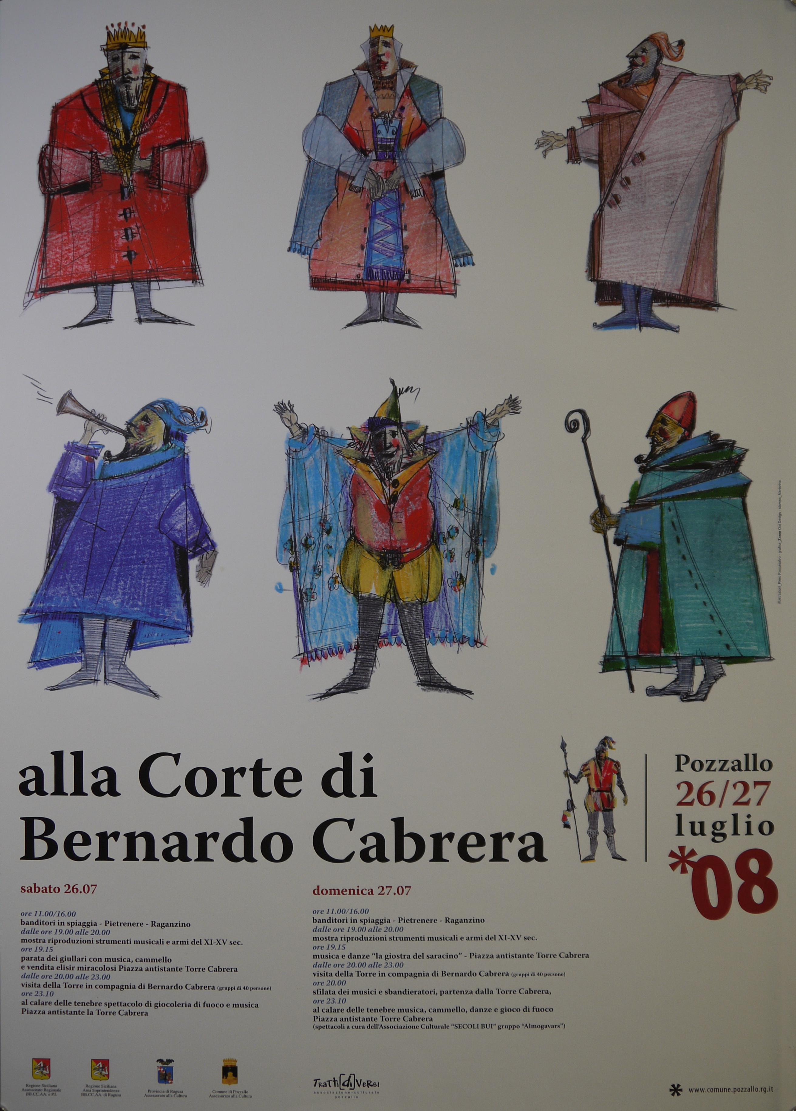 Sette studi di figura di Pietro Roccasalvo: due re, un alto dignitario, un trombettiere, un giullare, un pastore, una guardia (manifesto) di Zoom Out Design, Roccasalvo Piero - ambito siciliano (inizio XXI)