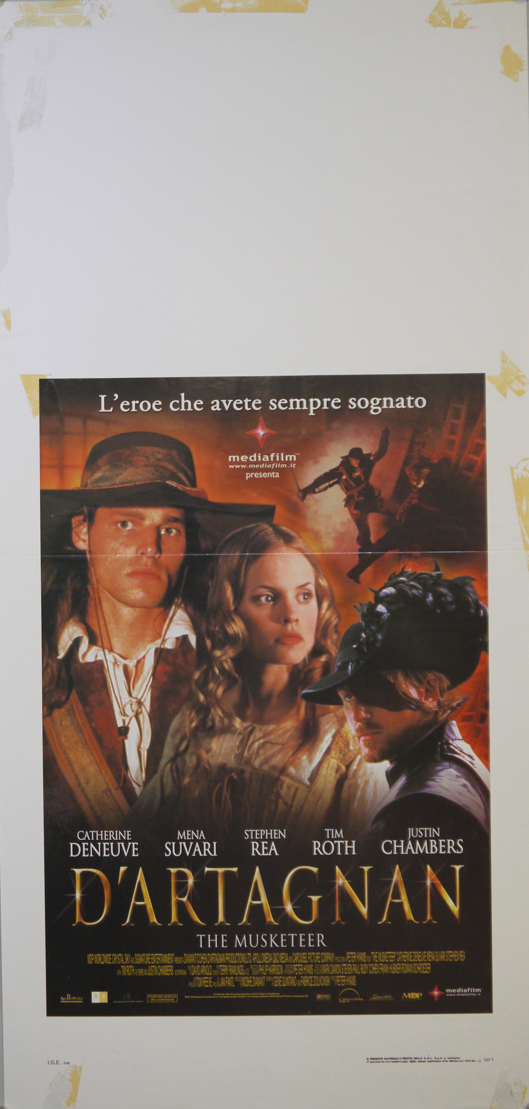 Ritratti fotografici di Justin Chambers come D'Artagnan, Mena Suvar come Francesca Bonacieux, Tim Roth come Febre (manifesto) - ambito statunitense (inizio XXI)