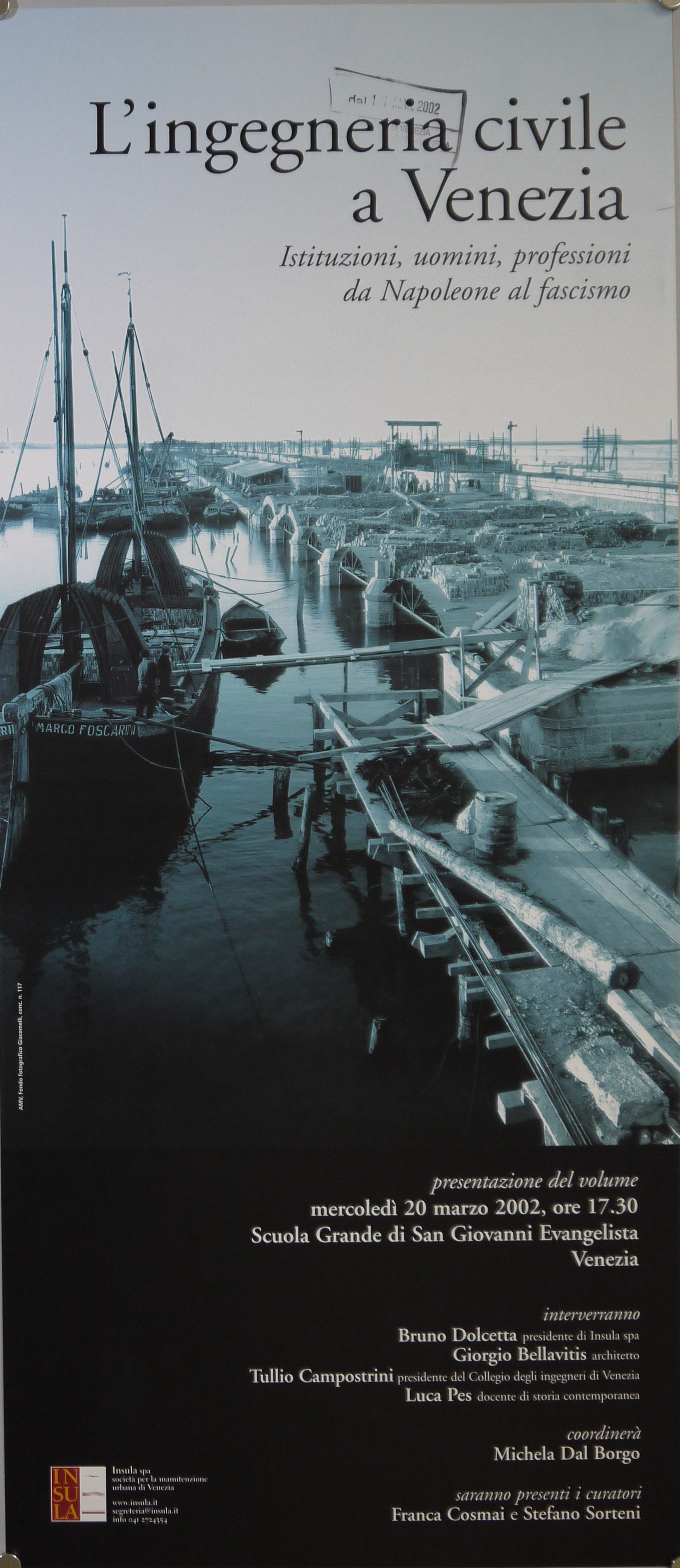 Ponte della Libertà in costruzione. Fotografia storica dal Fondo Fotografico Giacomelli (manifesto) - ambito veneto (inizio XXI)