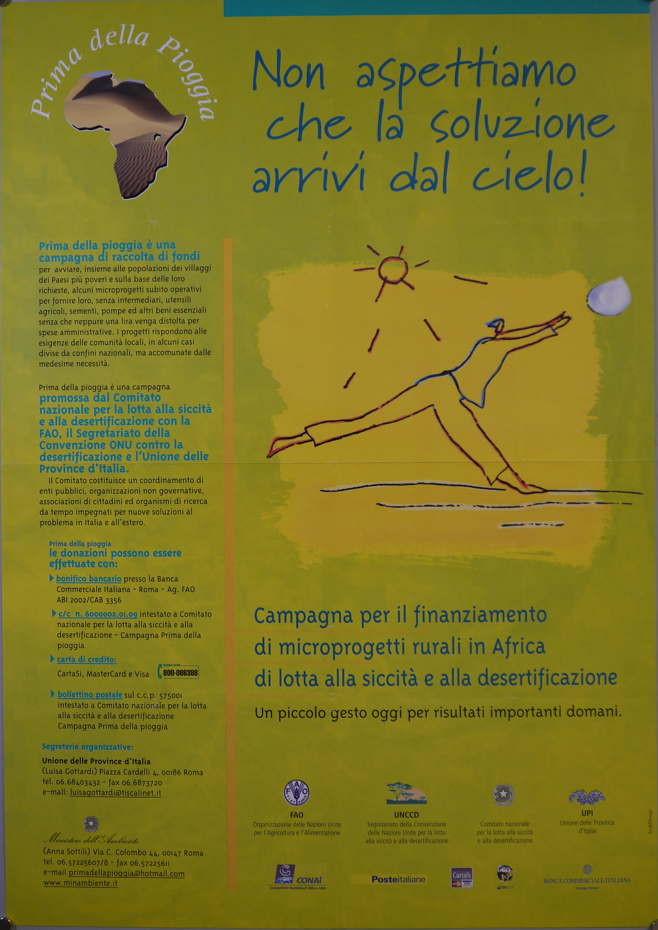 Figura umana sotto il sole che rincorre una grande goccia (manifesto) - ambito romano (fine/ fine XX)